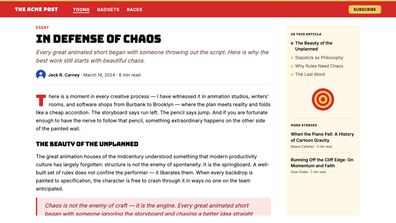 Looney Tunes (Warner Bros.) design style applied to a Article page