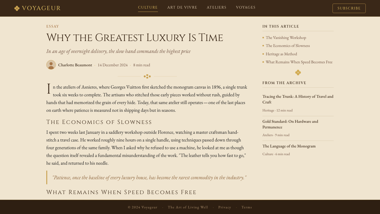 Louis Vuitton Monogram design style applied to a Article page