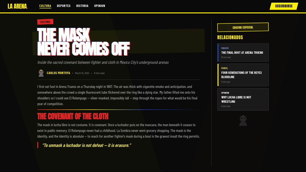 Lucha Libre Poster design style applied to a Article page