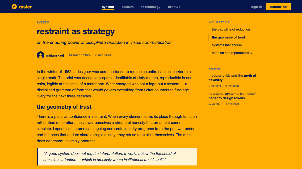 Lufthansa (Aicher) design style applied to a Article page
