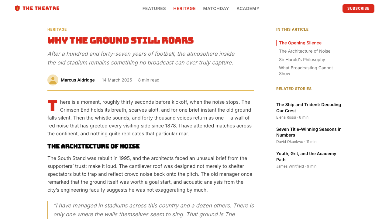 Manchester United (Red Devils) design style applied to a Article page