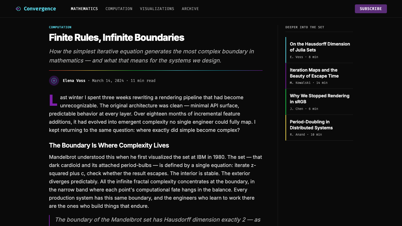 Mandelbrot Fractal design style applied to a Article page