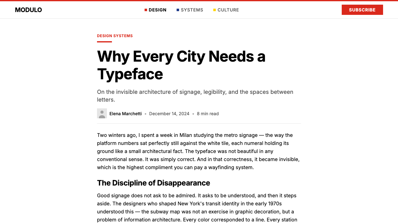 Massimo Vignelli NYC design style applied to a Article page