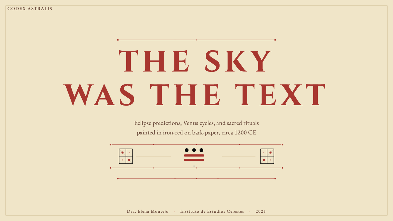 Mayan Dresden Codex design style applied to a Slide · cover