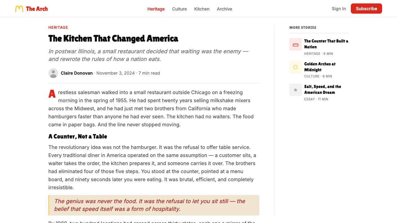 McDonald's Golden Arches design style applied to a Article page