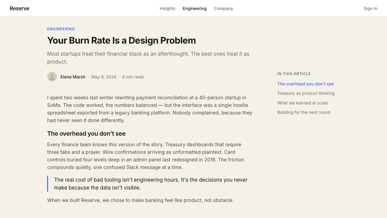 Mercury Bank design style applied to a Article page