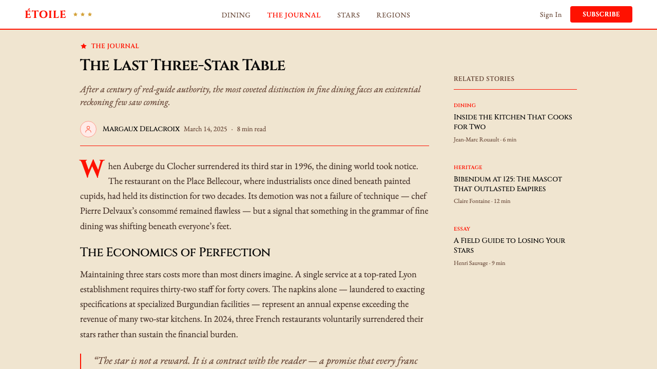 Michelin Guide Red-Stars design style applied to a Article page