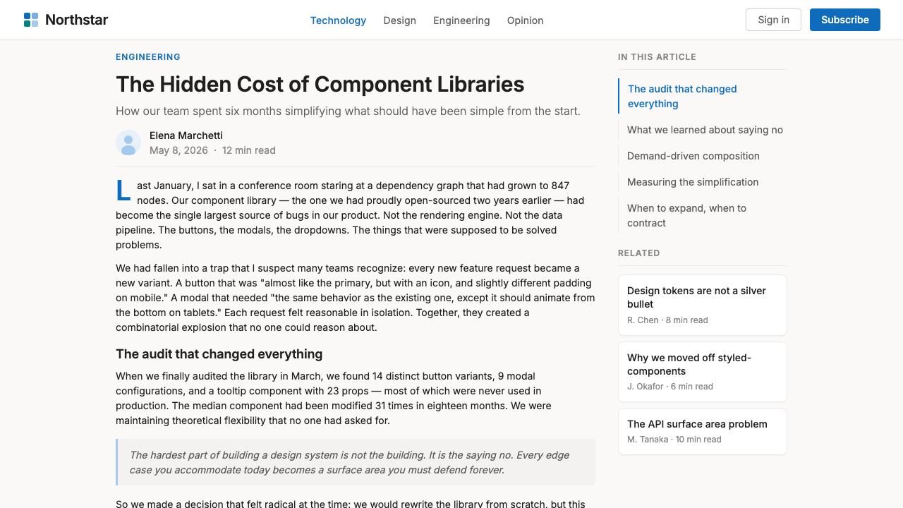 Microsoft Fluent 2 design style applied to a Article page