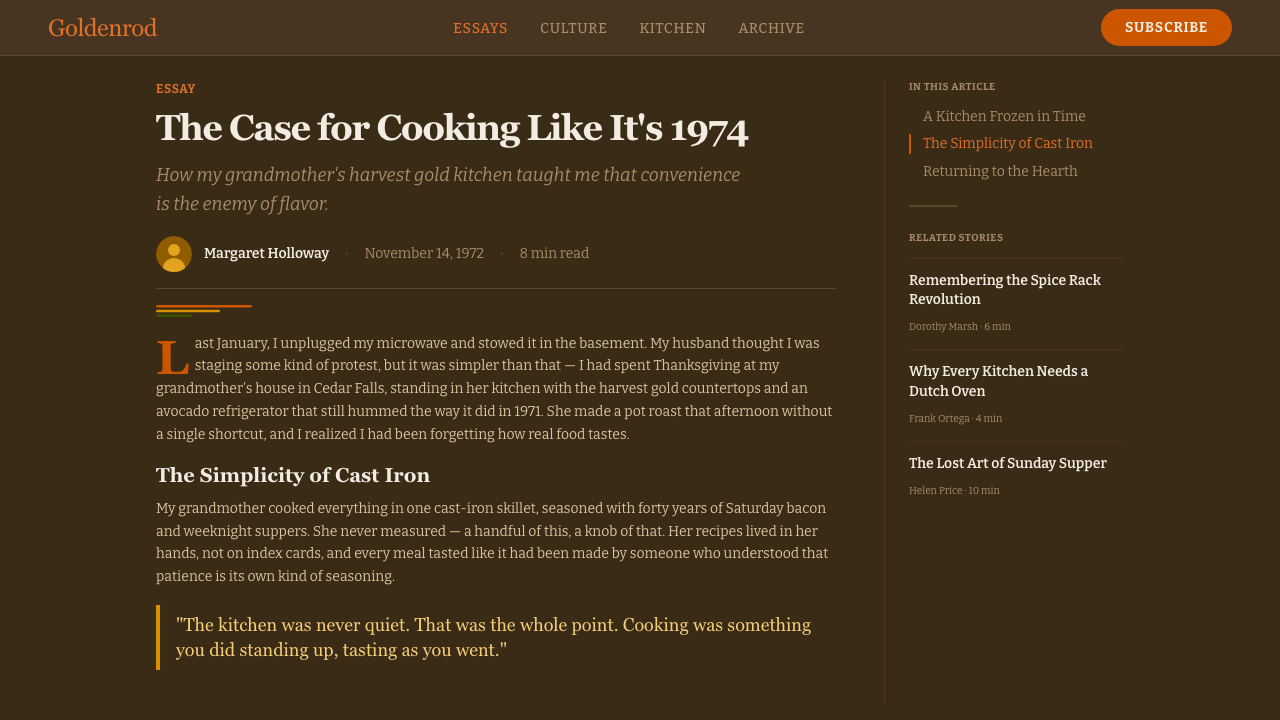 1970s Earth Tones design style applied to a Article page