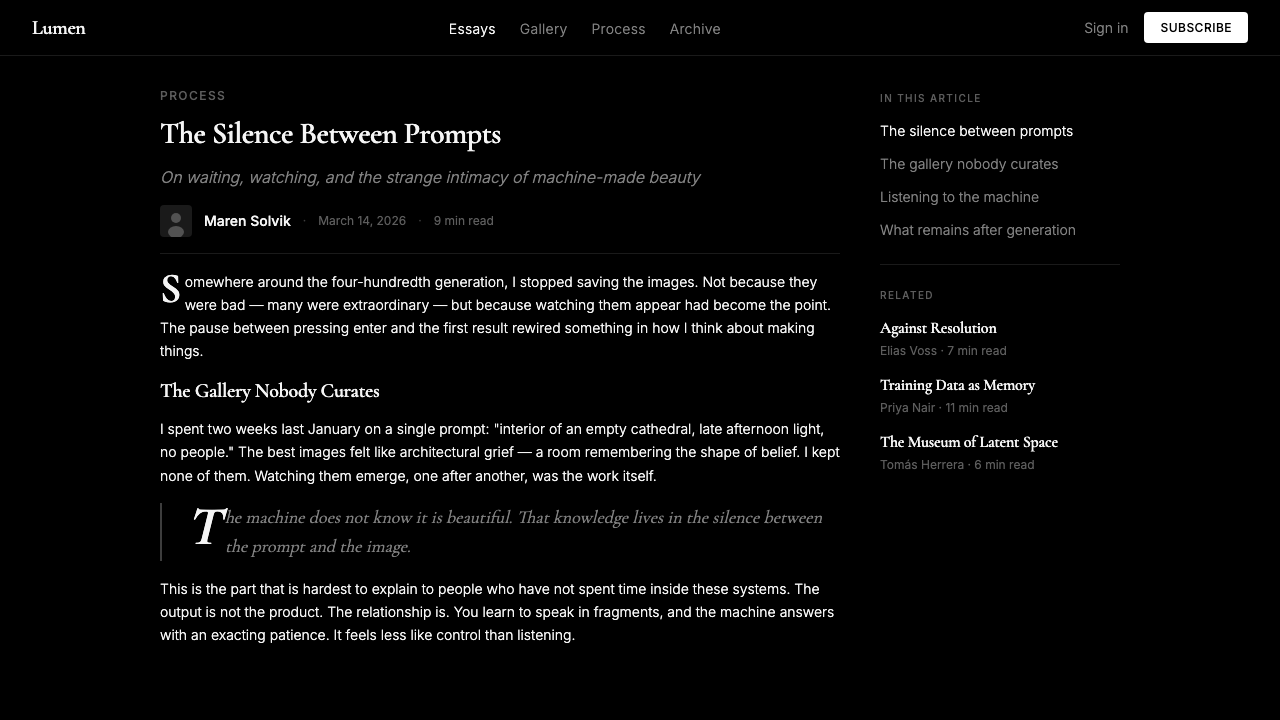 Midjourney design style applied to a Article page