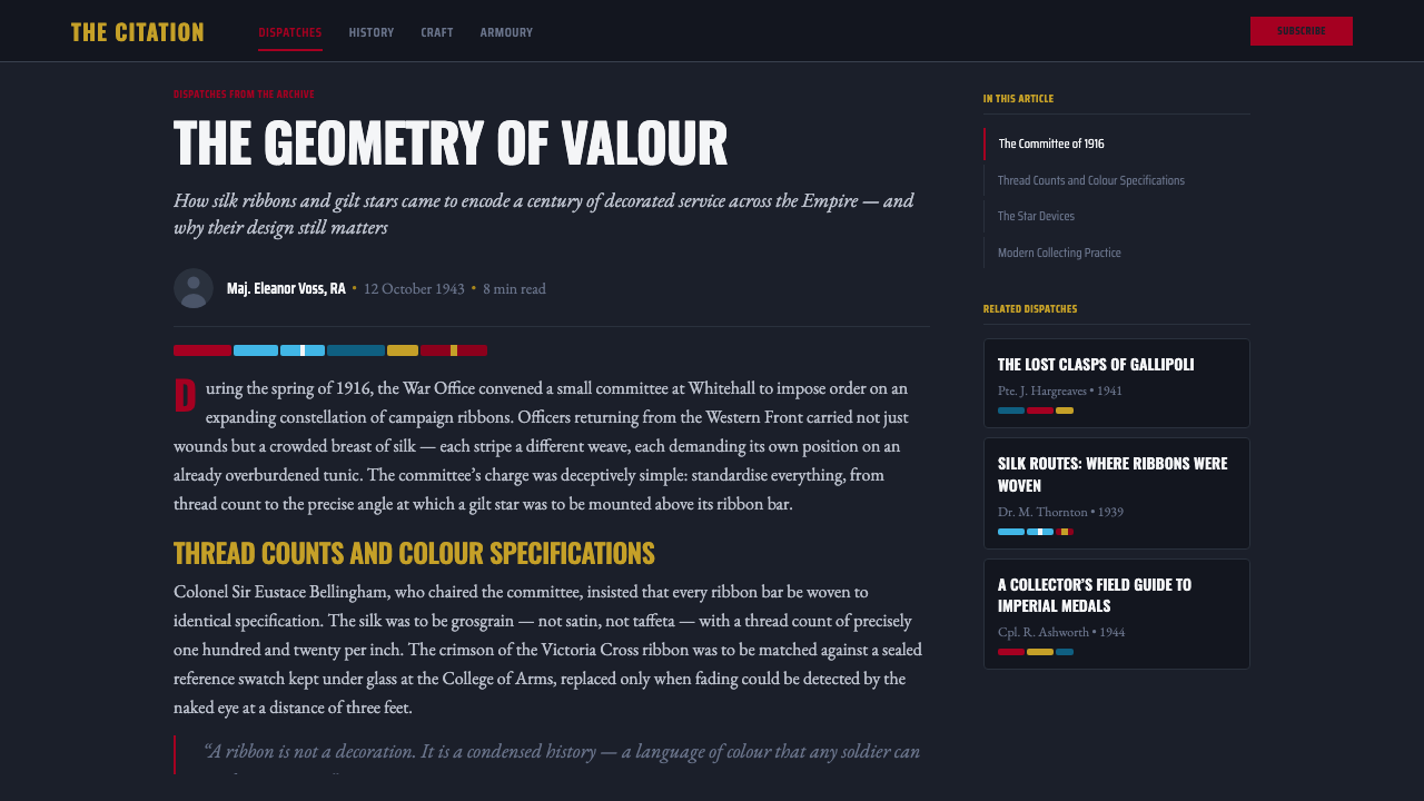 Medal Ribbon Bar design style applied to a Article page