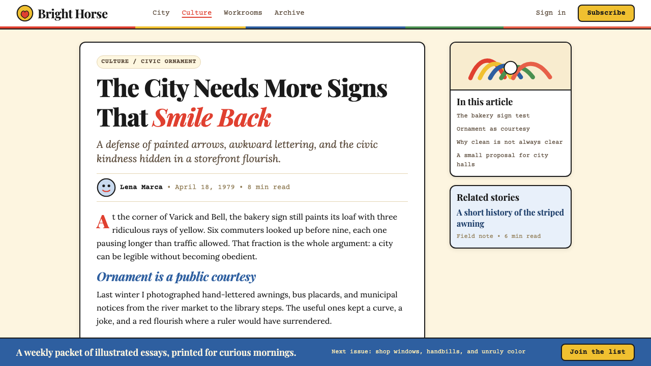 Milton Glaser / Push Pin design style applied to a Article page