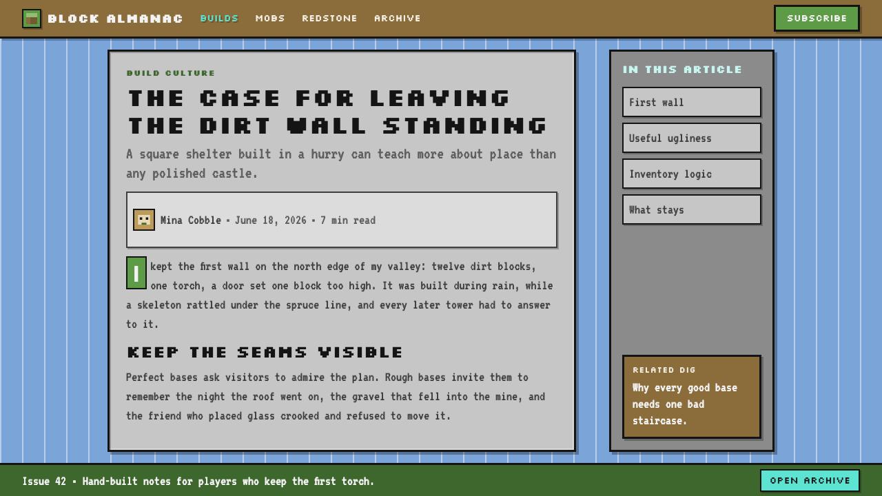 Minecraft Voxel design style applied to a Article page