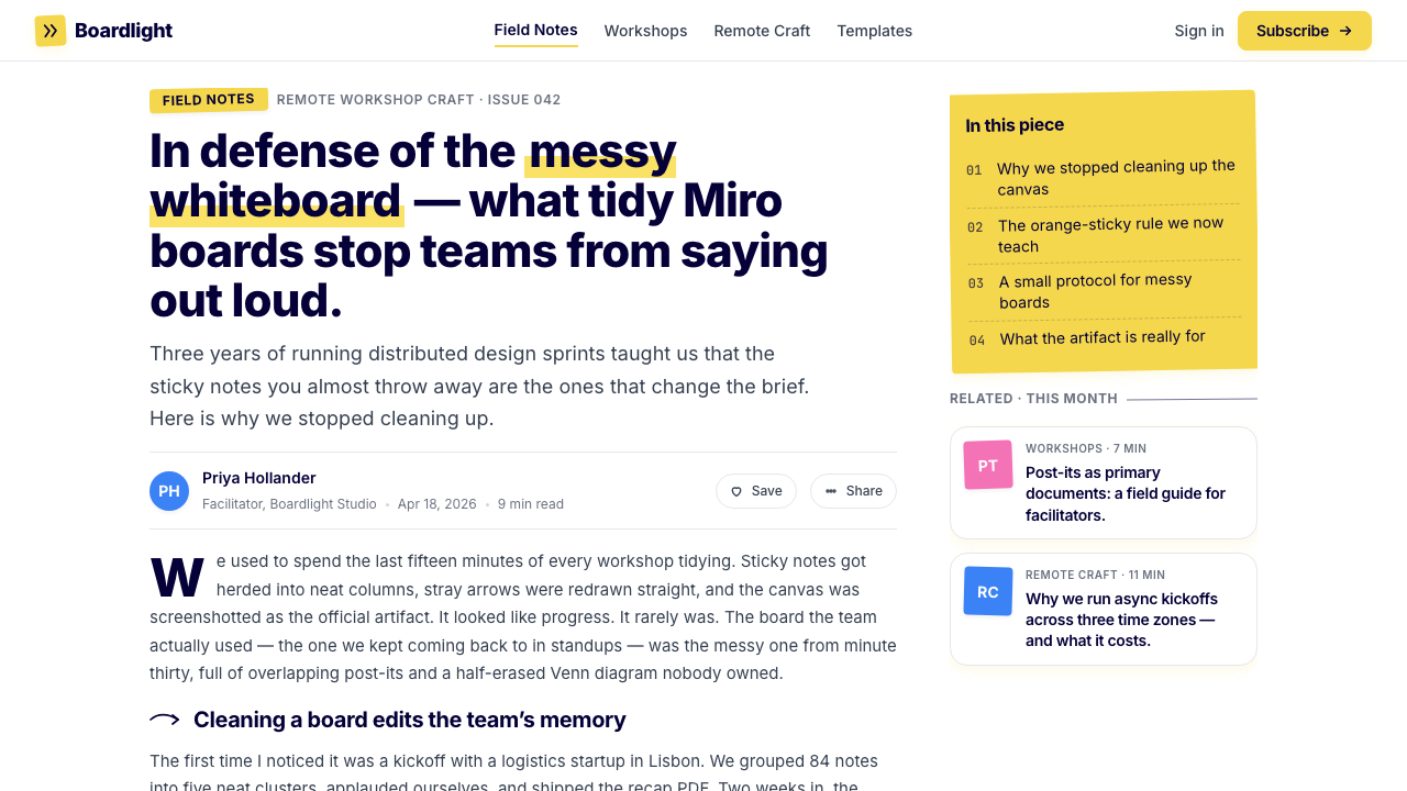 Miro Collab Yellow design style applied to a Article page