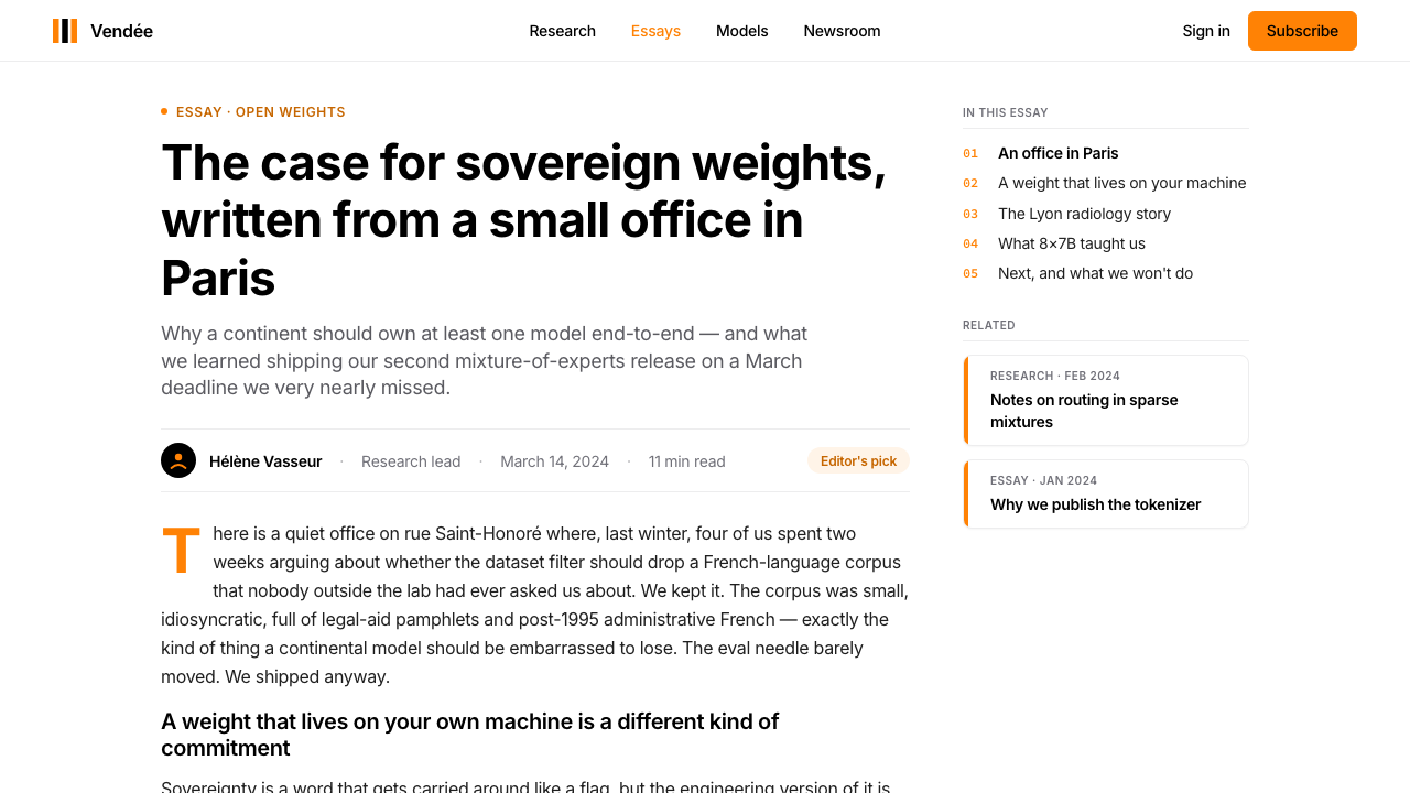 Mistral AI Orange design style applied to a Article page