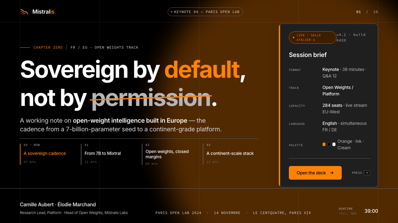 Mistral AI Orange design style applied to a Slide · cover