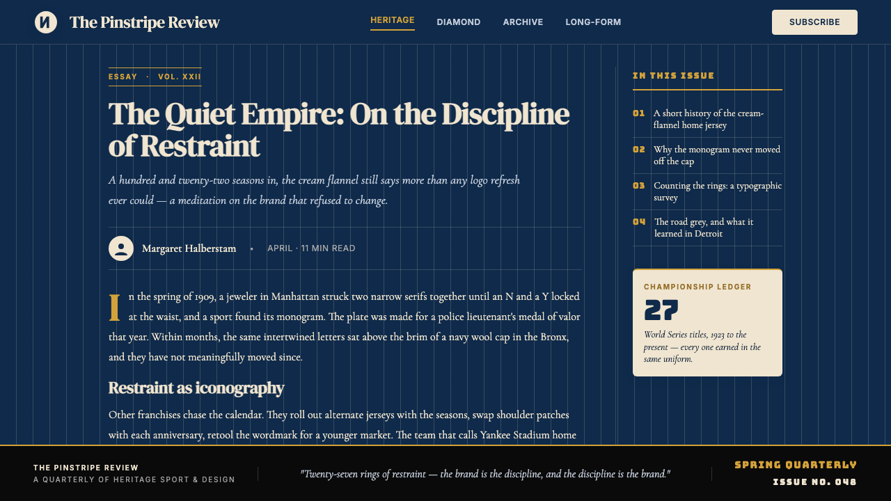 New York Yankees (Navy-Pinstripe) design style applied to a Article page