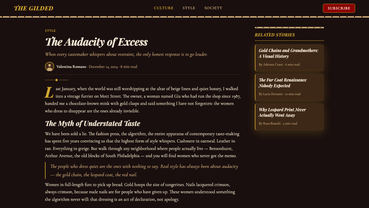 Mob Wife Aesthetic design style applied to a Article page