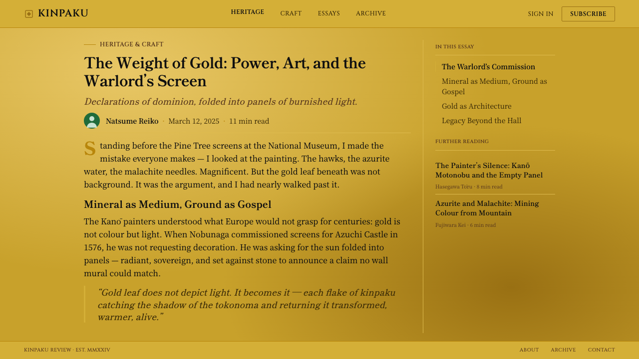 Momoyama Gold Screen design style applied to a Article page