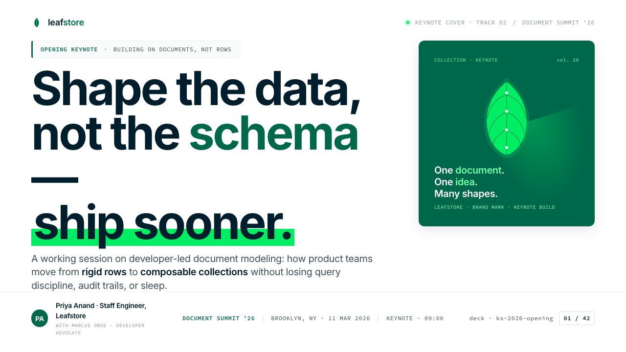 MongoDB Leaf Green design style applied to a Slide · cover