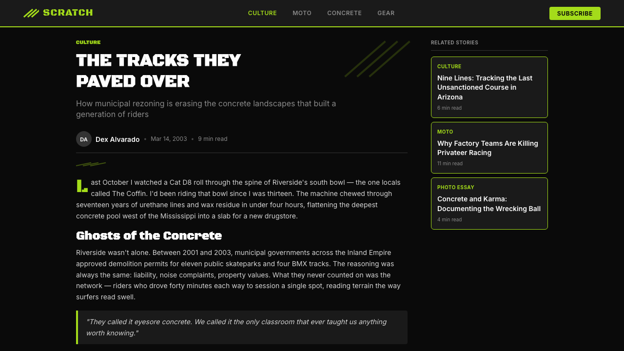 Monster Energy Claw (2002) design style applied to a Article page