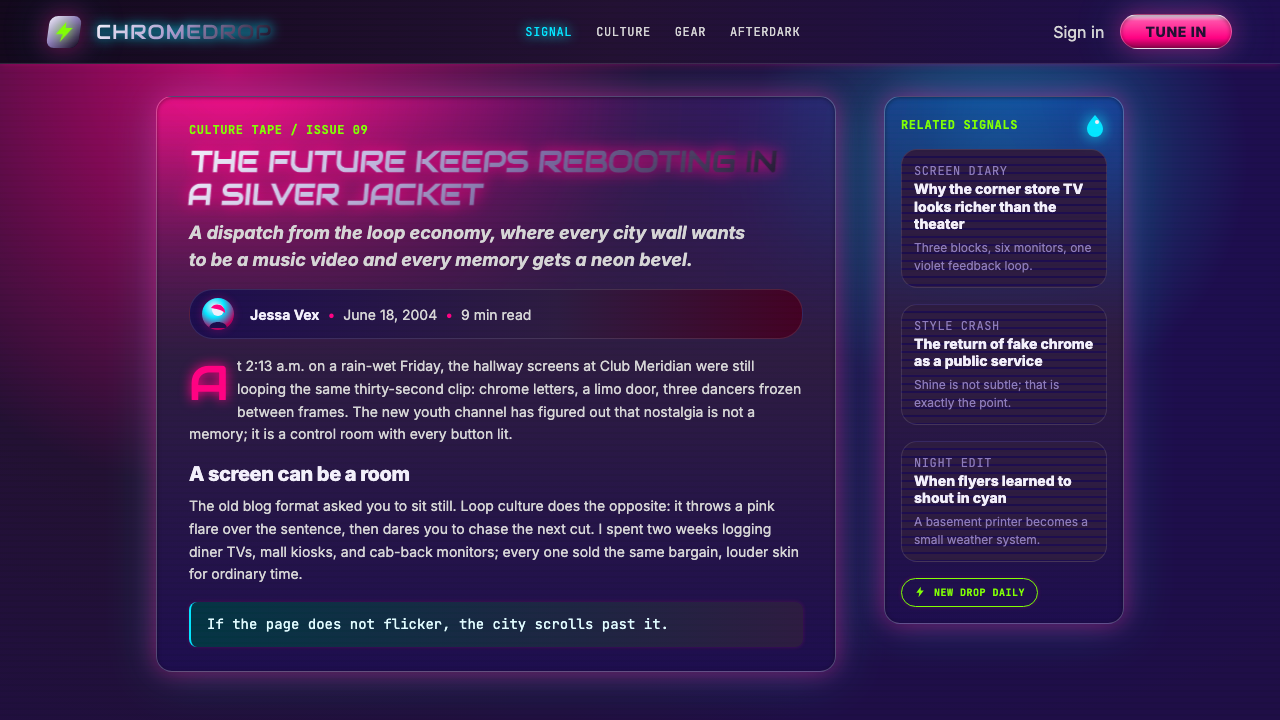 MTV Y2K (2000s) design style applied to a Article page