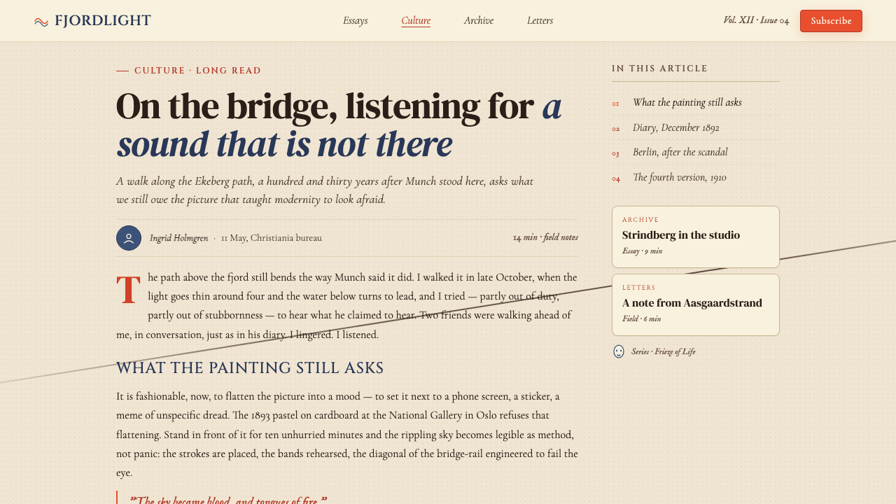 Munch — The Scream design style applied to a Article page
