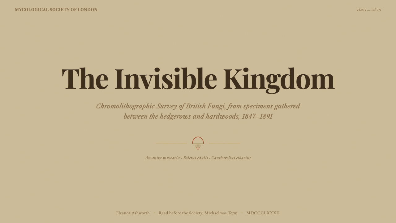 Victorian Mycology Plate design style applied to a Slide · cover