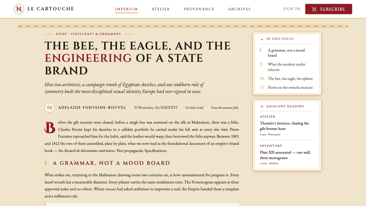 Napoleonic Empire Style design style applied to a Article page