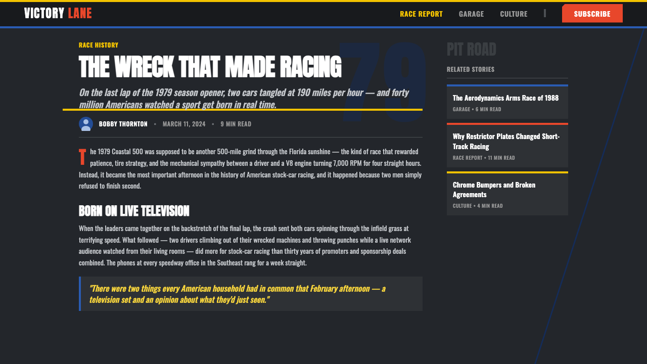 NASCAR Stock Car 设计风格用在文章页上