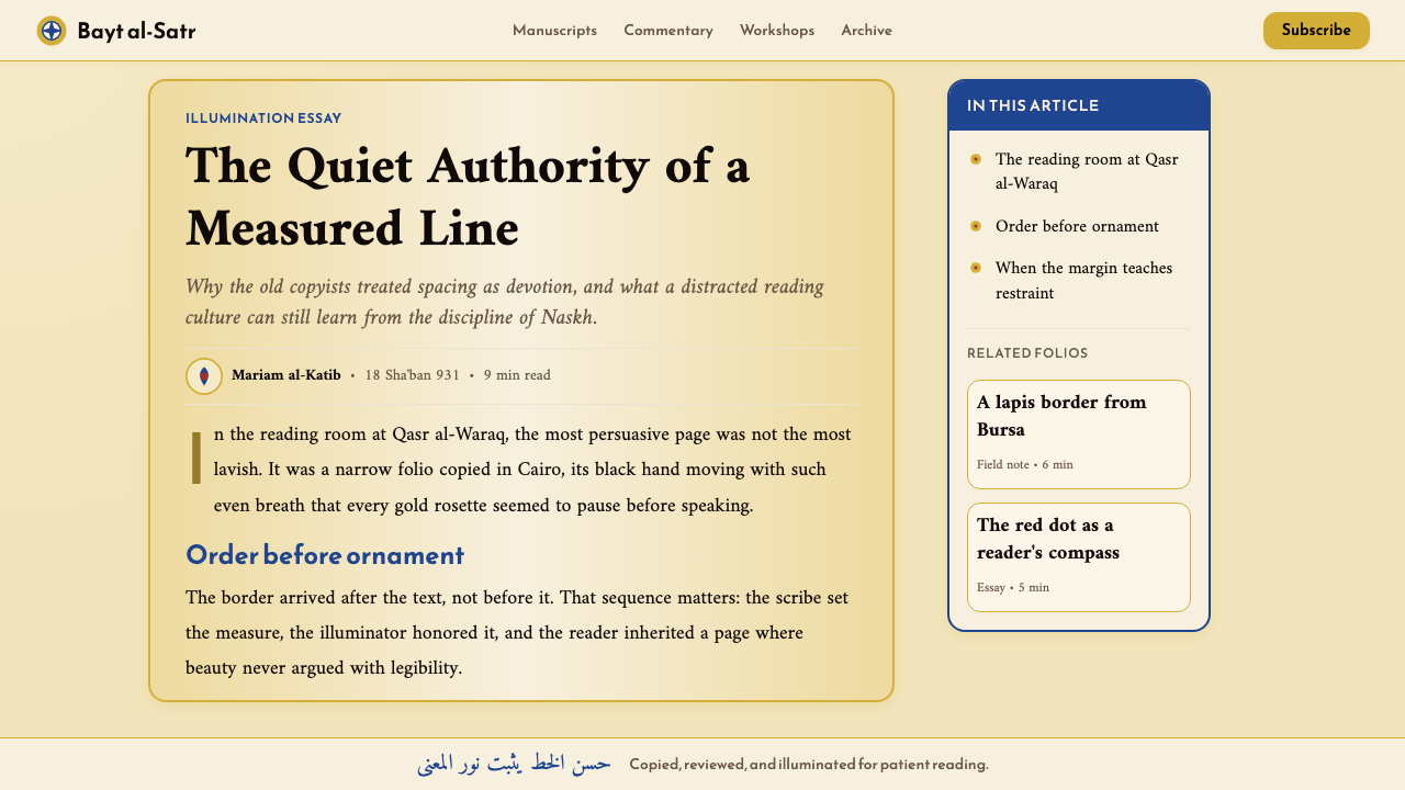 Naskh Quranic (1500) design style applied to a Article page