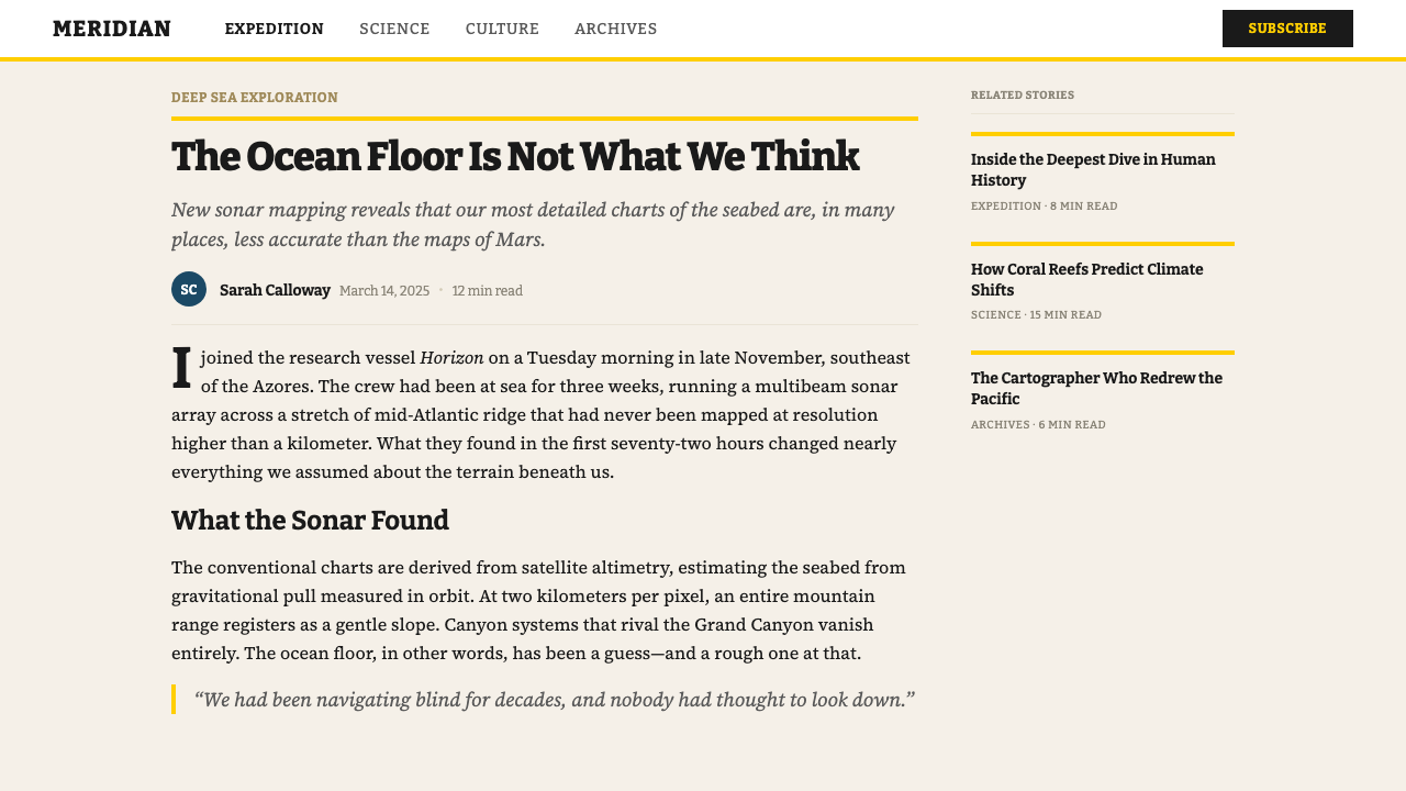National Geographic design style applied to a Article page