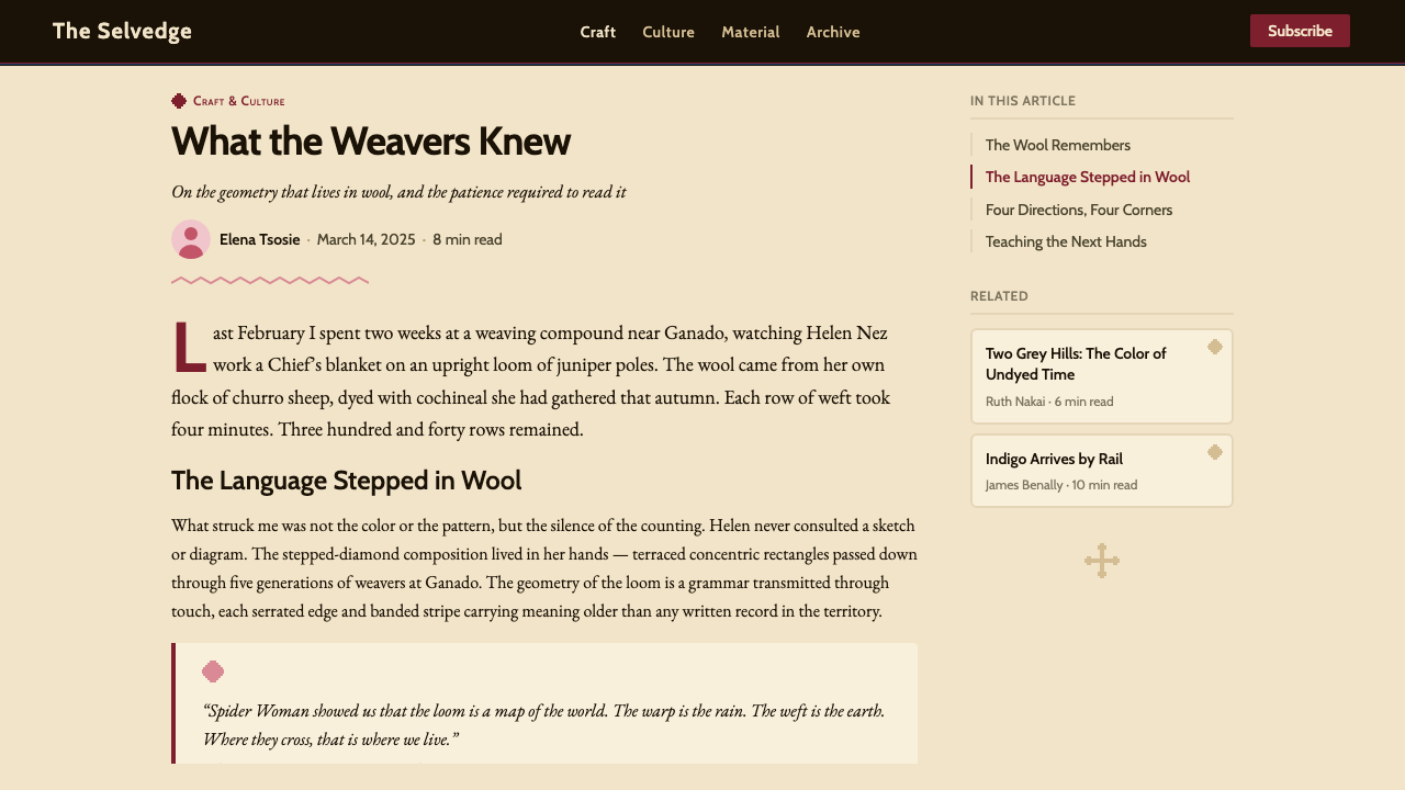 Navajo Blanket design style applied to a Article page