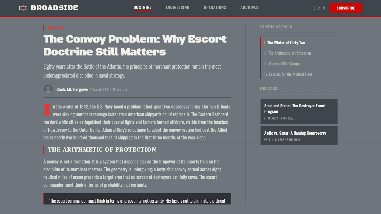 Battleship Naval Gray design style applied to a Article page