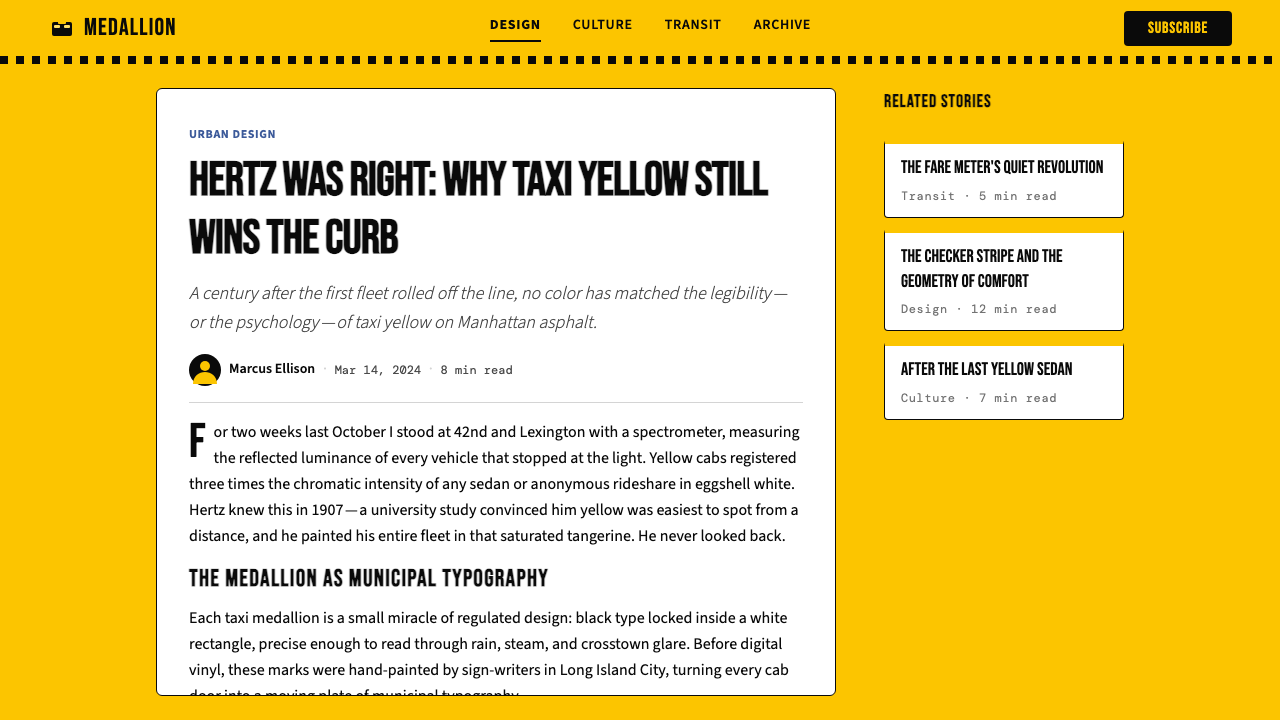 New York Yellow Cab (1907) design style applied to a Article page