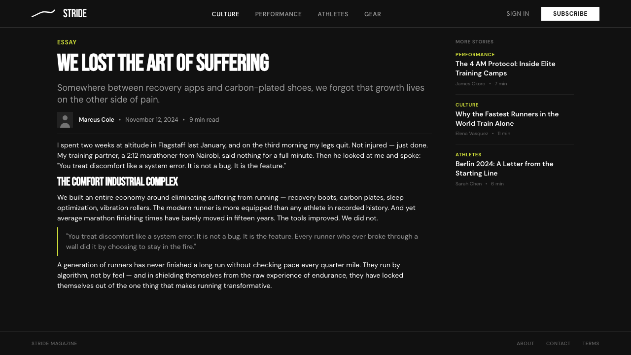 Nike "Just Do It" (1988) design style applied to a Article page