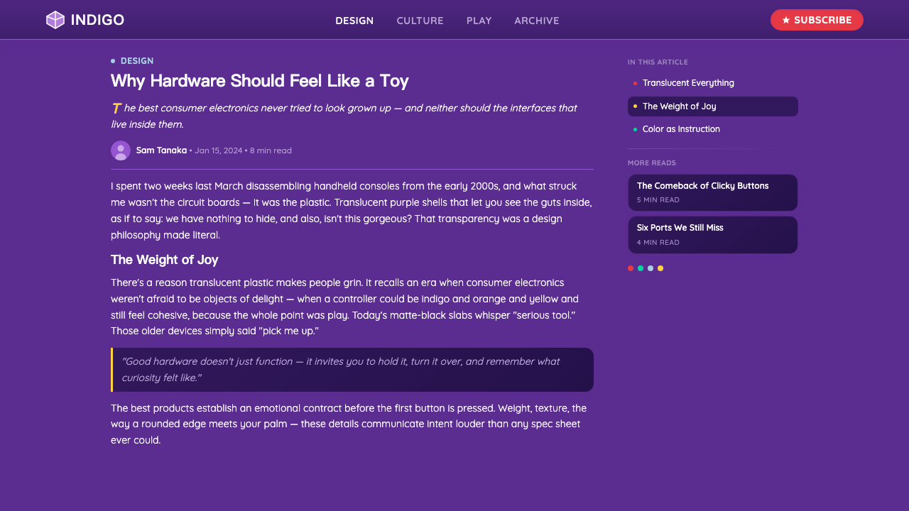 Nintendo GameCube (2001) design style applied to a Article page