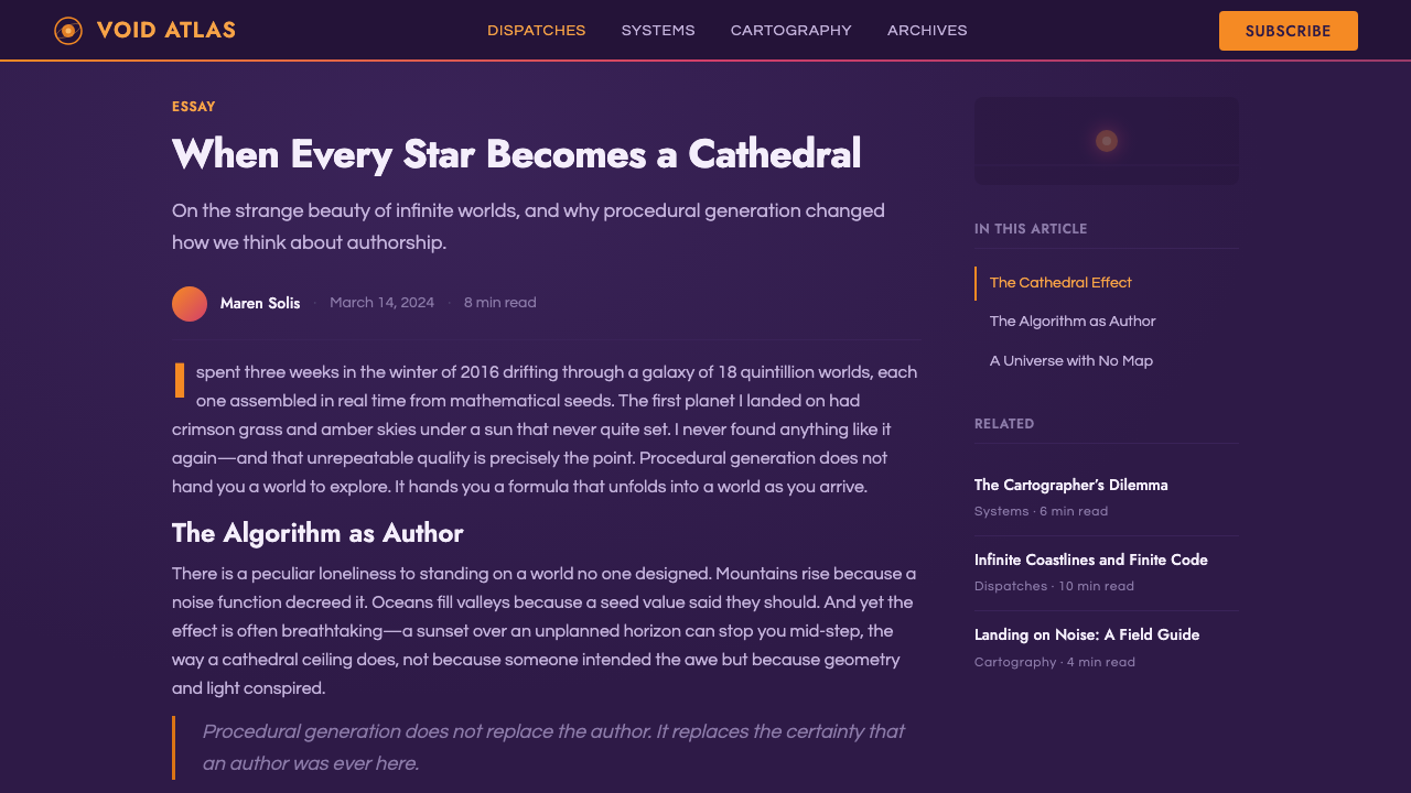 No Man's Sky design style applied to a Article page