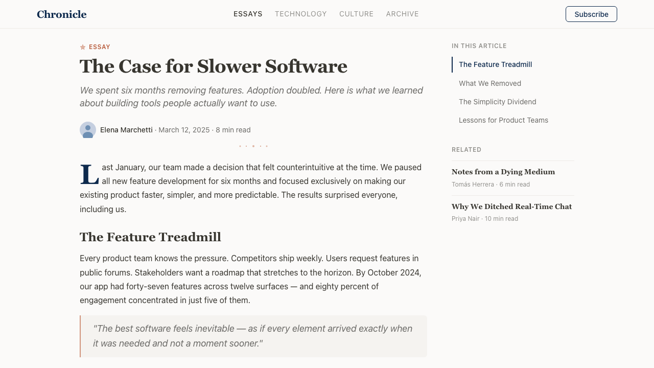 Notion Modern design style applied to a Article page