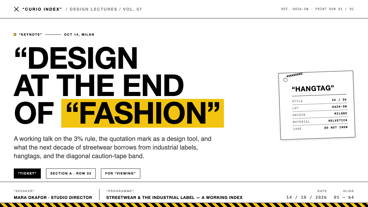 Off-White (Virgil Abloh era) design style applied to a Slide · cover