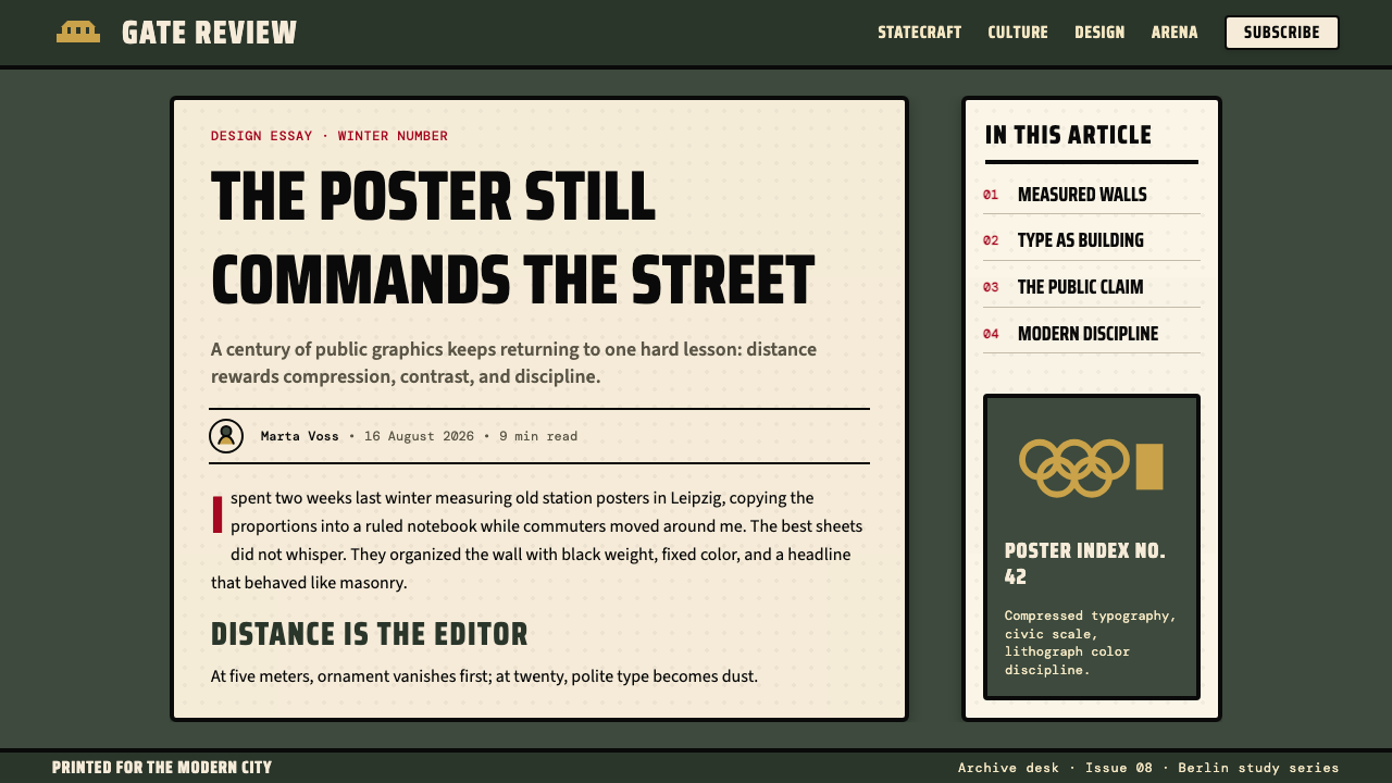 Olympic Poster Berlin (1936) design style applied to a Article page