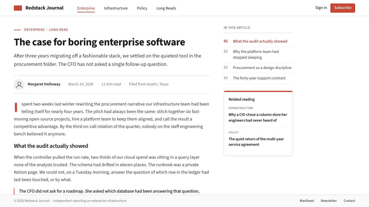Oracle Corporate Red design style applied to a Article page
