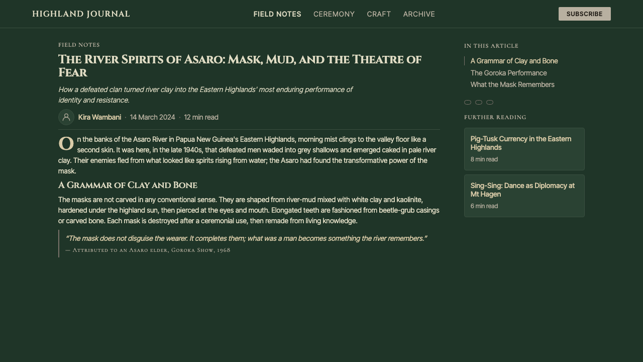 Papuan Asaro Mudmen design style applied to a Article page