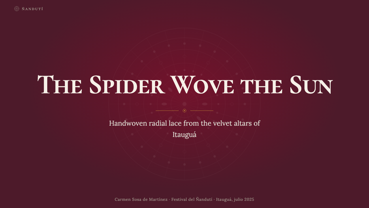 Paraguayan Itauguá Ñandutí Spider Lace 设计风格用在幻灯片 · 封面上