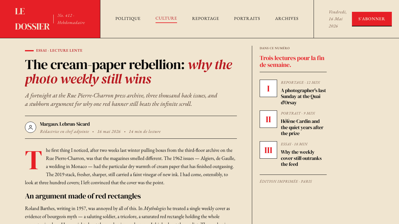 Paris Match design style applied to a Article page