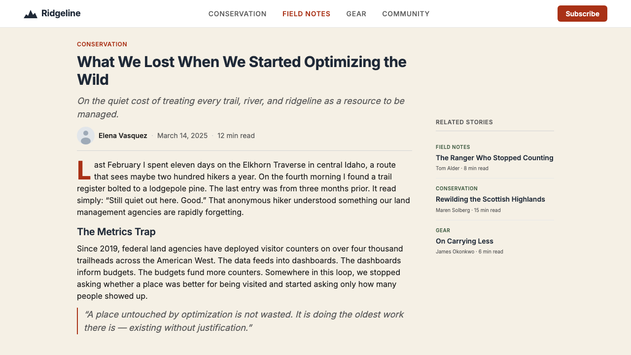 Patagonia design style applied to a Article page