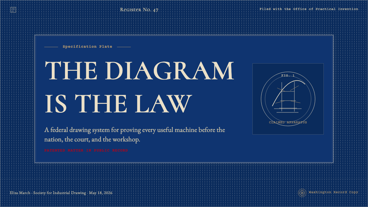 Patent Cyanotype Drawing (1880) design style applied to a Slide · cover