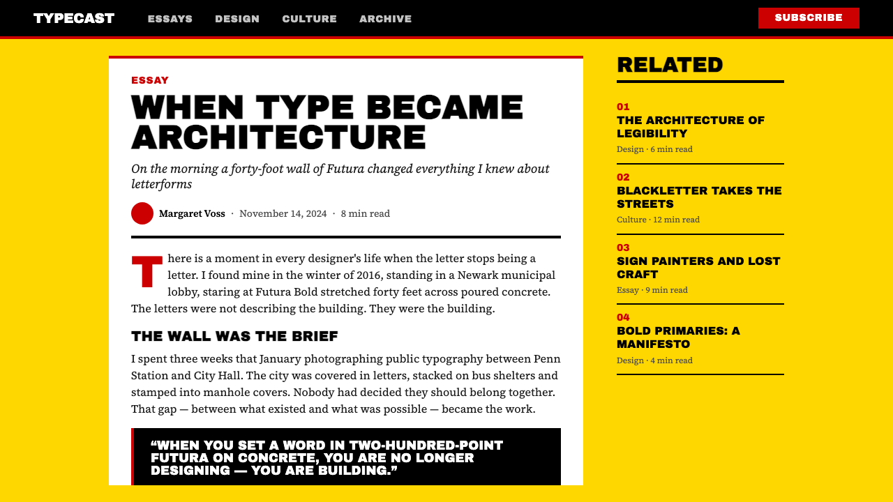Paula Scher / Pentagram design style applied to a Article page