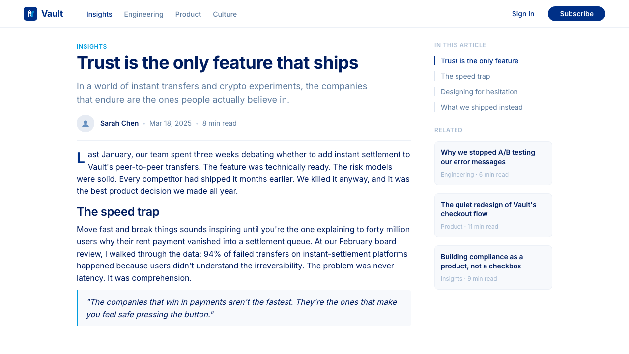 PayPal design style applied to a Article page