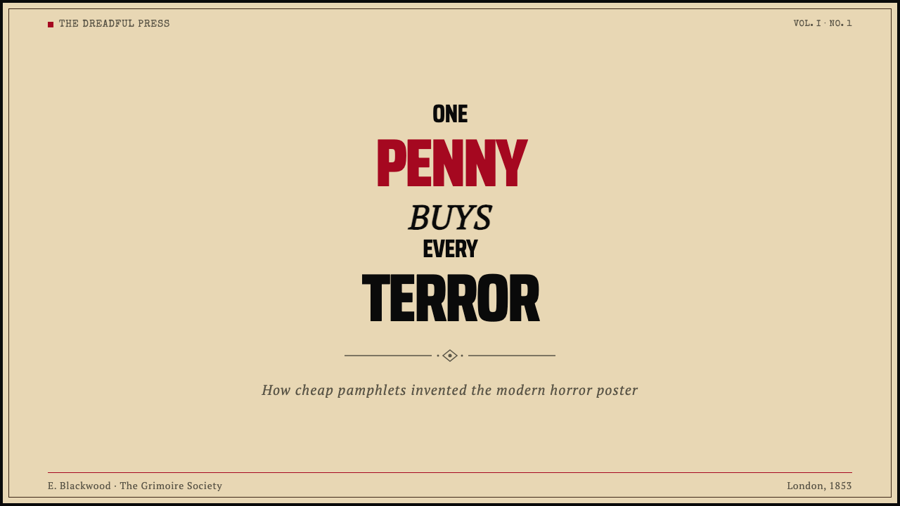 Penny Dreadful Victorian Headline (1850) design style applied to a Slide · cover